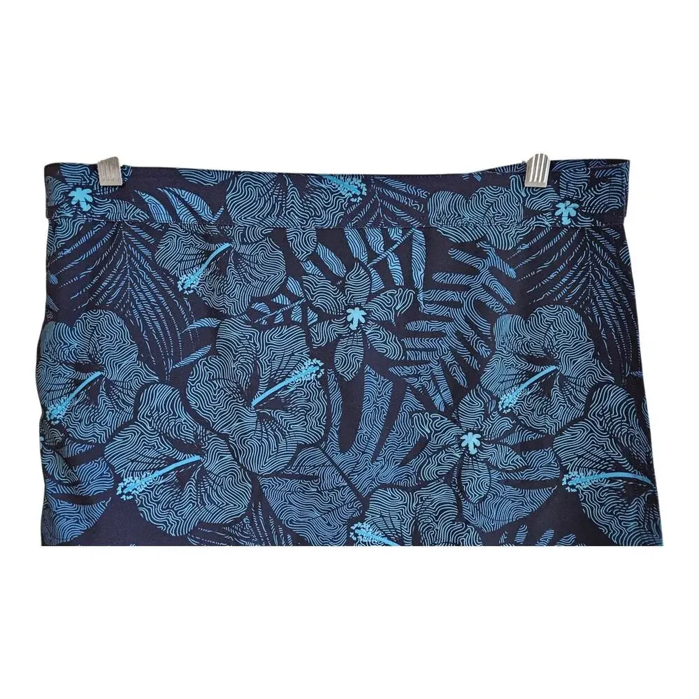 RIP SKIRT Women's XL Maui Moonlight Wrap Skirt Hawaii Hibiscus Blue Hook & Loop